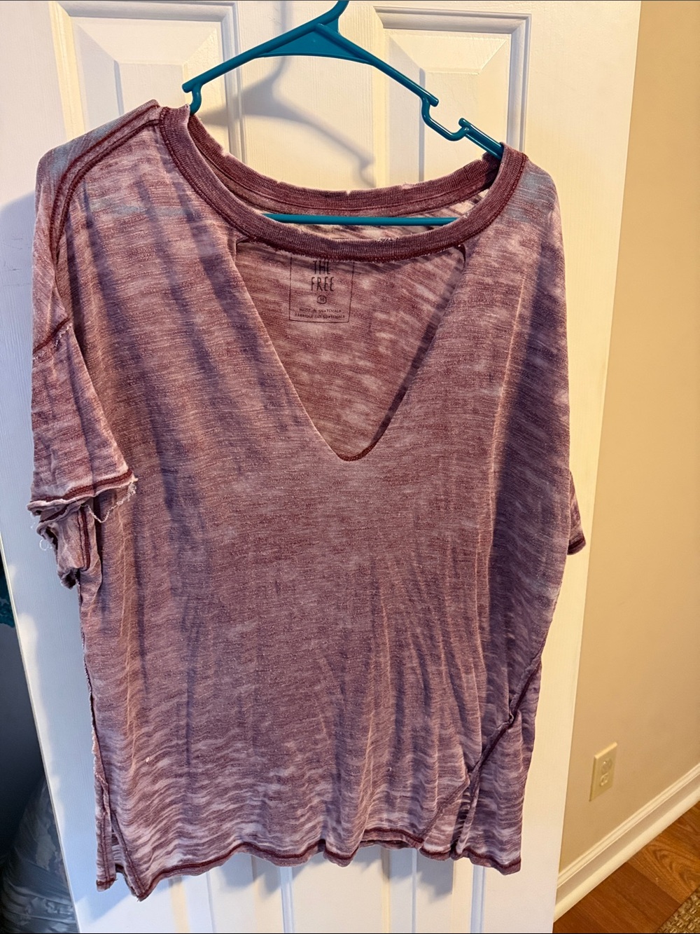 Free People Mauve Slub V-Notch Short Sleeve Tee